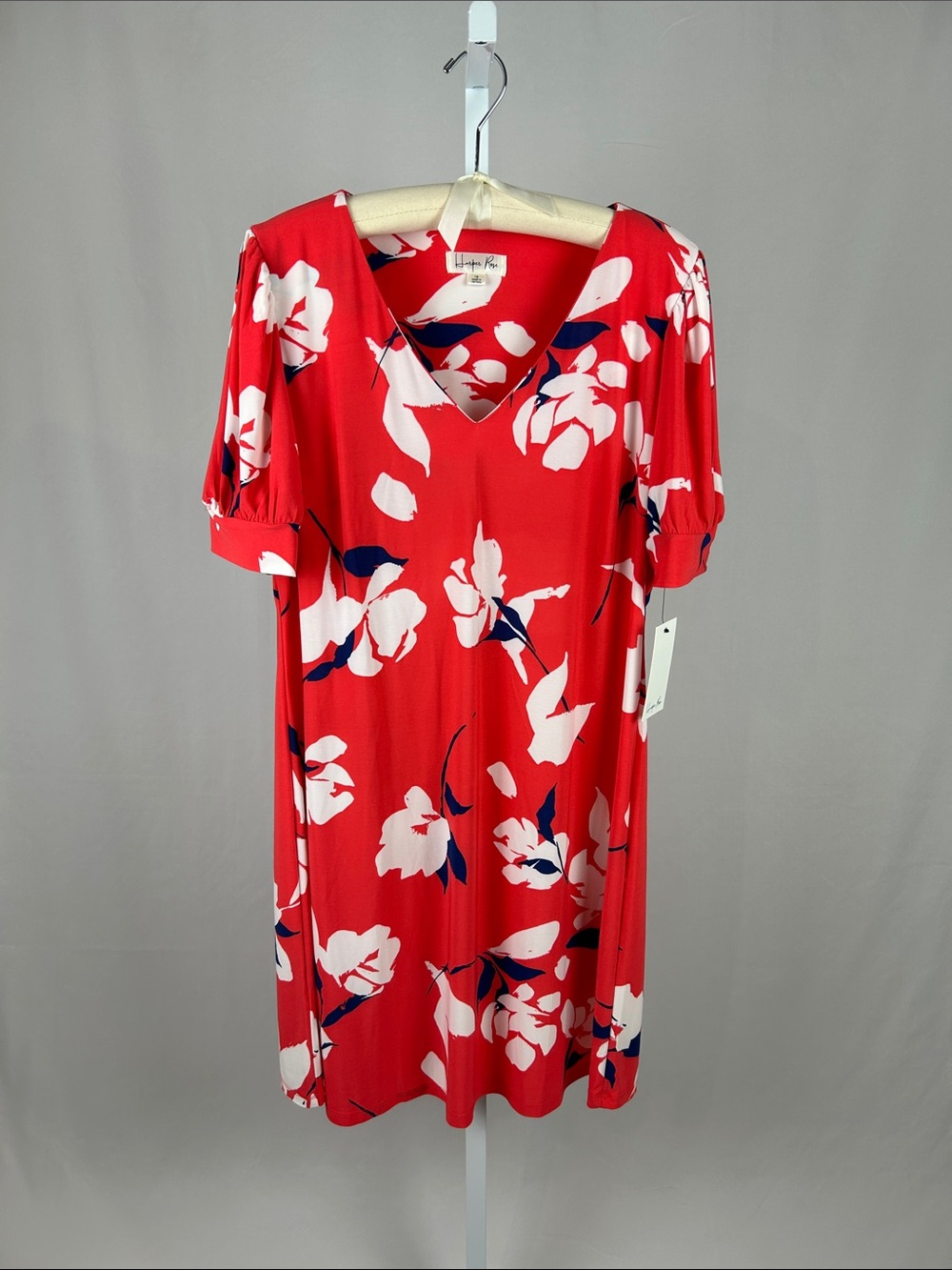 Harper Rose Coral Dress with White and Navy Blue Floral Pattern size 16 NWT